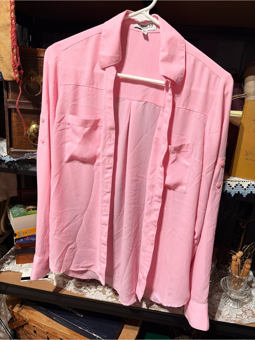 Express women’s Light Pink Casual Button-Down Shirt